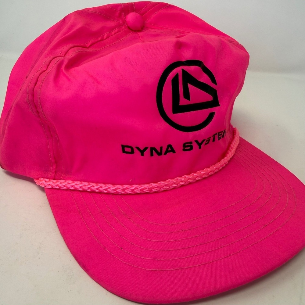 Vintage AmaPro Dyna System Neon Pink Rope Hat Snapback Mens Retro 80s 90s Cap